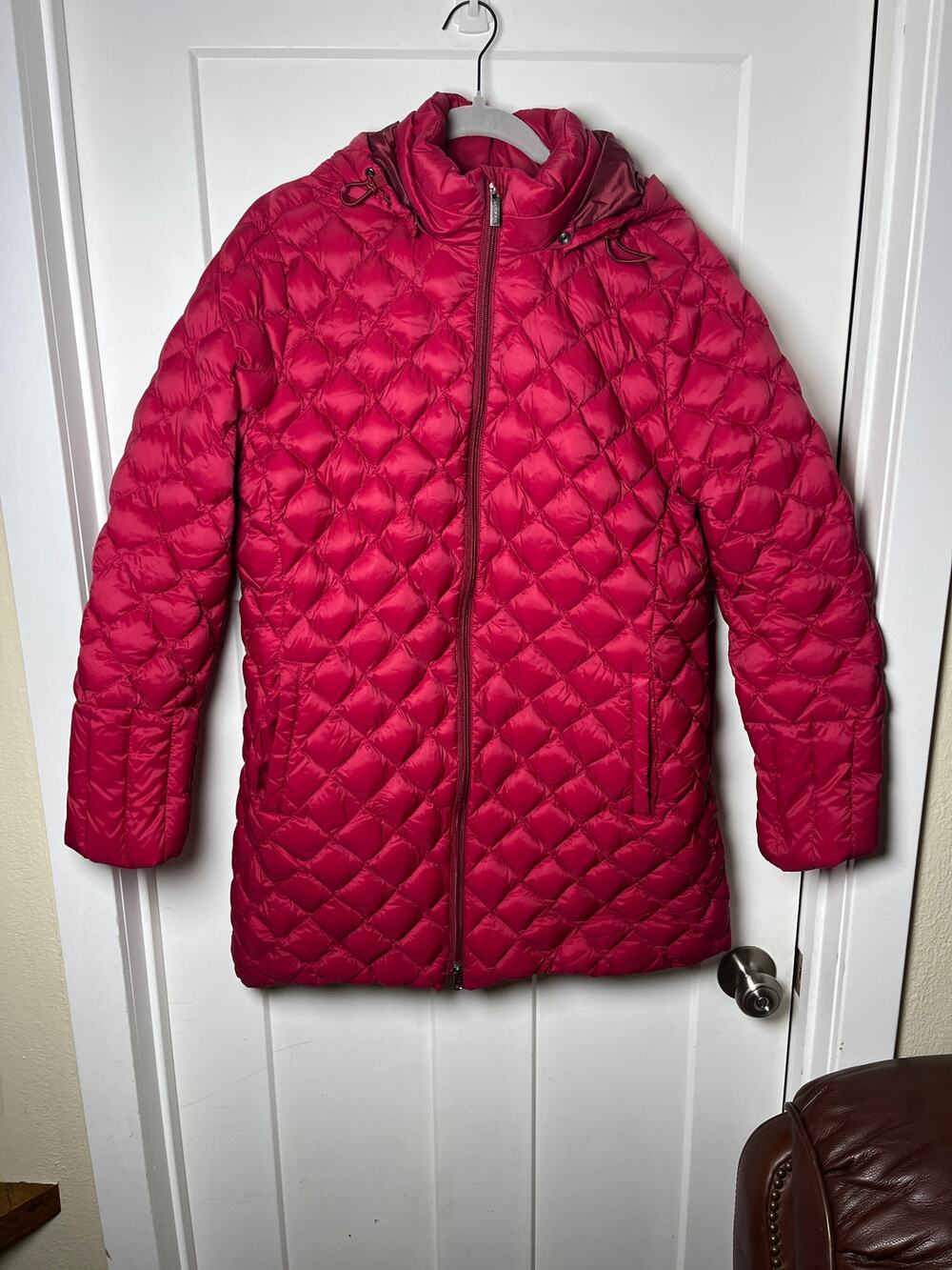 Lands' End Cranberry Red Goose Down Filled Puffer Jacket Diamond Women's XL